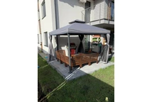Szürke kerti pavilon szúnyoghálóval és függönyökkel Valencia 3x3 Garden Point
