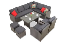 Nagyméretű polirattan szett Parma Comida 7 antracitból Garden Point puffokkal