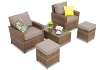 Parma Terrace polirattan nappaligarnitúra barna Garden Point puffokkal