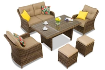 Technorattan szett Technorattanová souprava puffokkal barna Garden Point