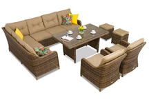 Technorattan szett Toledo Comida 7 puffokkal barna Garden Point