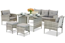 Garden Point Bari technorattán kerti bútorok + 2 puffok, világosszürke