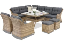 Kerti bútor technorattan Toledo Comida 7 Angular + 2 pufy Garden Point cappuccino