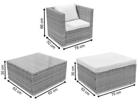 Rattan kerti bútor Roma Terrace + 2 Garden Point barna puff