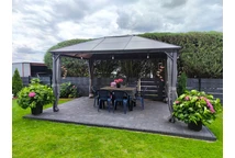 Pavilon Milos 3x4m függönyökkel Garden Point szürke