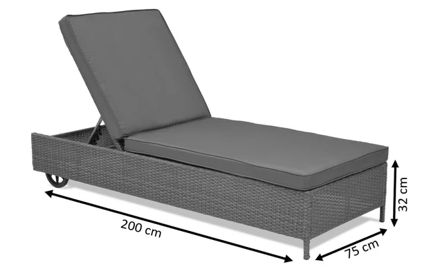 Wymiary produktu Technorattan napozóágy Tobago Garden Point antracit - 75x200x32