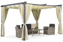 La Palma bézsszínű pavilon teraszra függönyökkel 4 x 4 m Garden Point