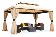 Valencia krémszínű kerti pavilon függönyökkel 4x4m Garden Point