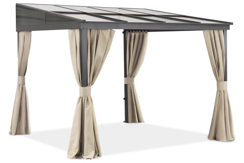 Alumínium terasz előtető 3 x 3 m Tarragona Garden Point függönyökkel bézs színben
