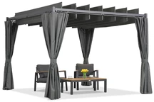 Antracit Malaga 3x4m terasz pergola Garden Point függönyökkel