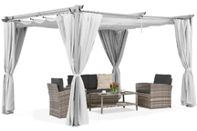 Fehér La Palma 3x3m-es terasz pergola Garden Point függönyökkel