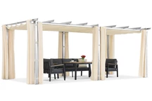 Barbados 3x6 m terasz pergola Garden Point függönyökkel fehér és bézs színben