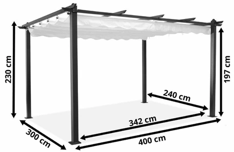 Barbados terasz pergola 3x4 m Garden Point függönyökkel fehér-antracit színben