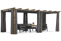 Barbados terasz pergola 3x6 m, Garden Point fa-antracit függönyökkel