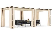 Barbados terasz pergola 3x6 m Garden Point fa-bézs színű függönyökkel