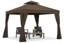 Barna kerti pavilon függönyökkel Valencia 3x3m Garden Point