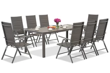 Garden Point szürke alumínium kerti bútor nagy Polywood Verona asztallal 8 fő részére