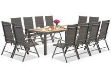 Garden Point szürke alumínium kerti bútor nagy Verona Wood asztallal 12 fő részére