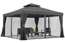Kerti pavilon szúnyoghálóval és függönyökkel Valencia 4x4m antracit Garden Point