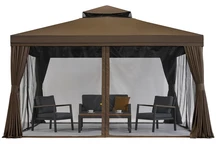 Kerti pavilon szúnyoghálóval és függönyökkel Valencia 4x4m barna Garden Point