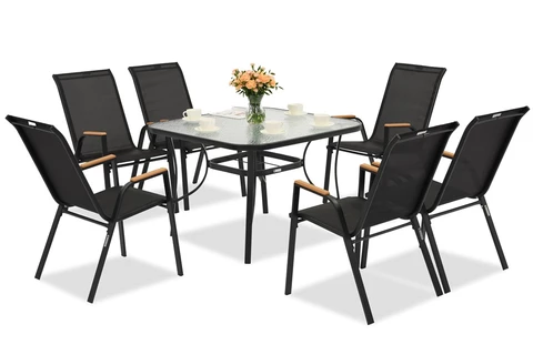 Modena/Bitonto fekete kerti asztal 6 személyes Garden Point szögletes asztallal