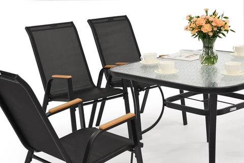 Modena/Bitonto fekete kerti asztal 6 személyes Garden Point szögletes asztallal